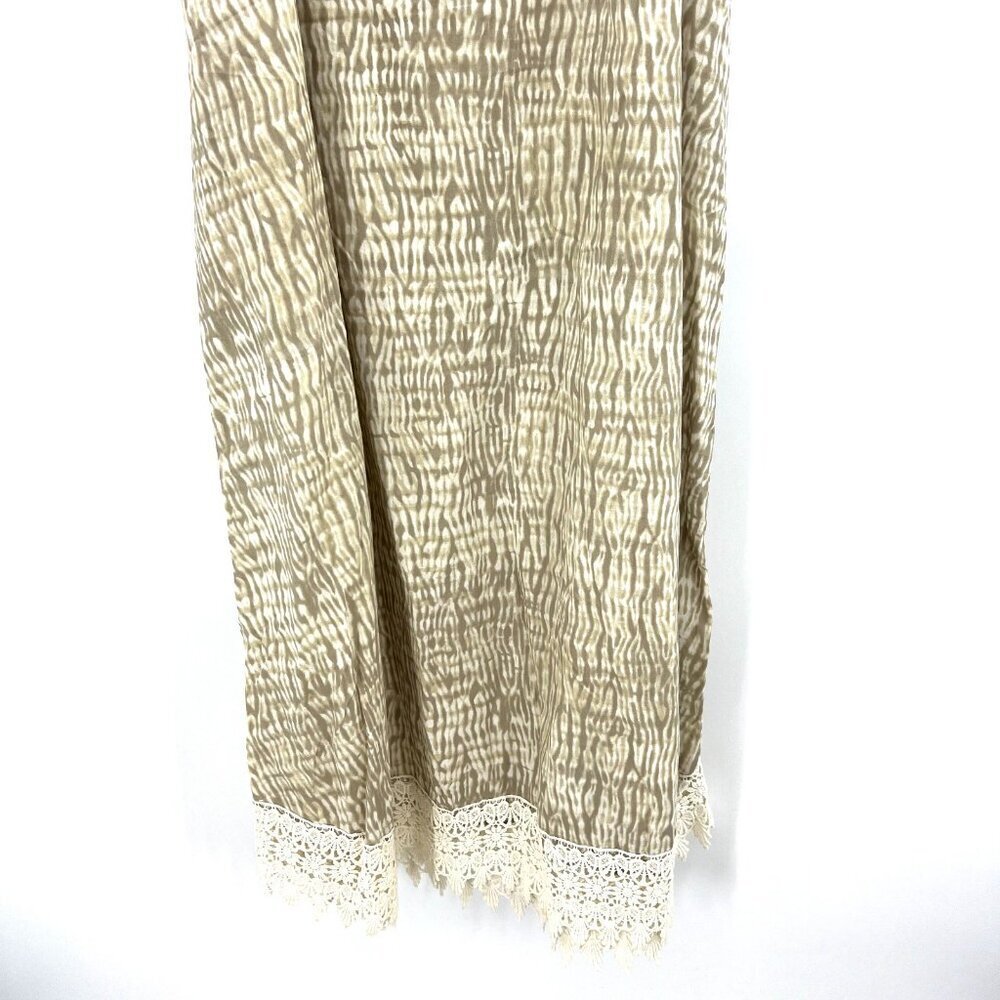 Soft Surroundings Tan Crochet Trim Boho Maxi Dress Swim Cover XS Oversize - Picture 3 of 7